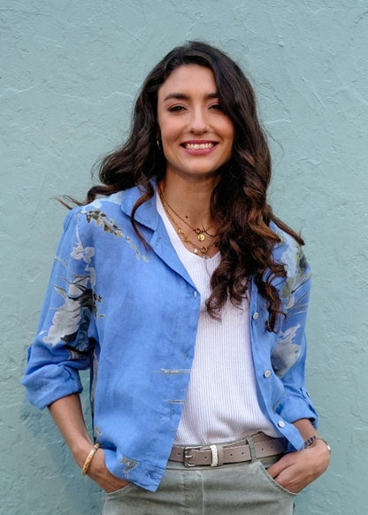 Lino 100% Linen Cropped Jacket in Heirloom Bloom Monet Meadow