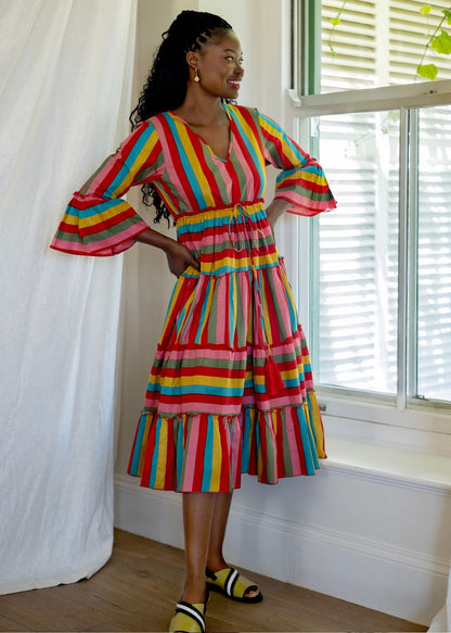 Amarena Dress in Red Candy Stripes