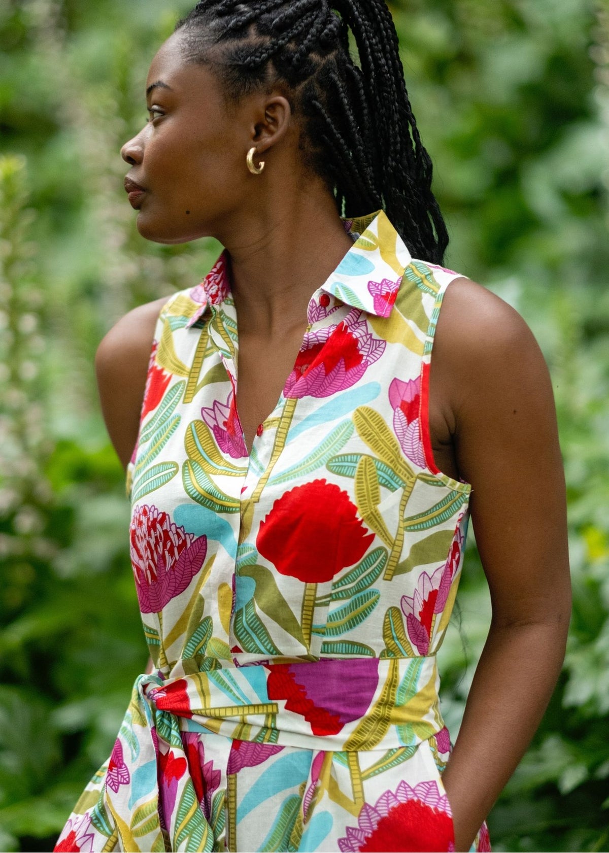 Candice Dress in White Protea Tapestry