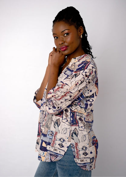 Lola Top in Blue Botanical