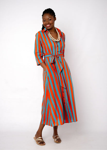 Betty Button in Red and Teal Cabana Stripe