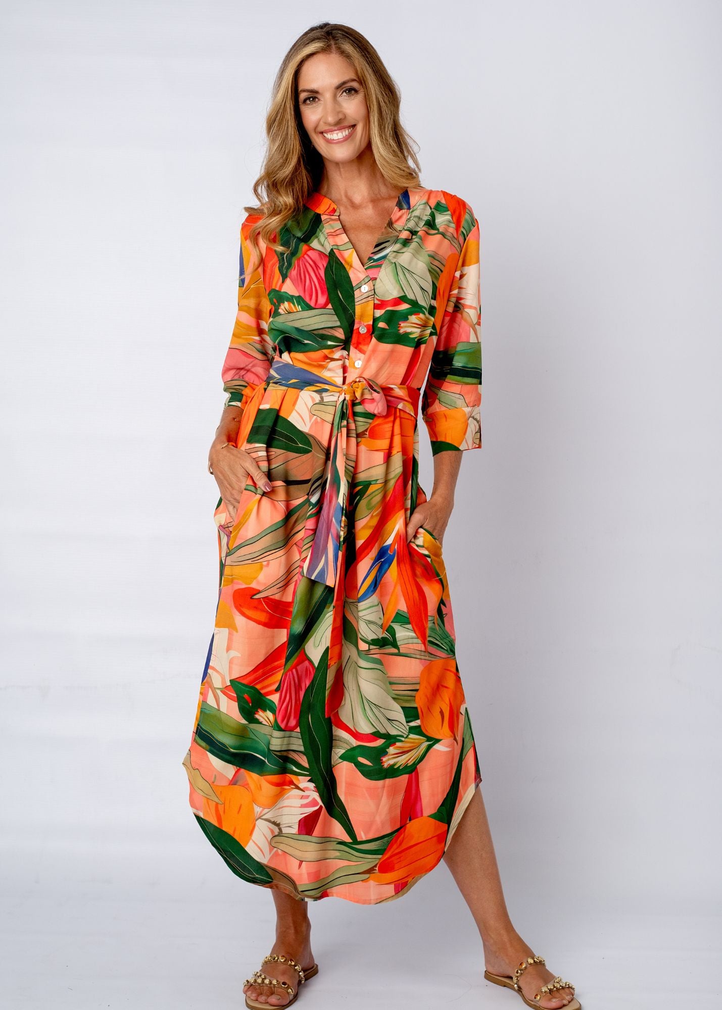 Fergie Cuffed Sleeve  Dress,  Forest Sunset
