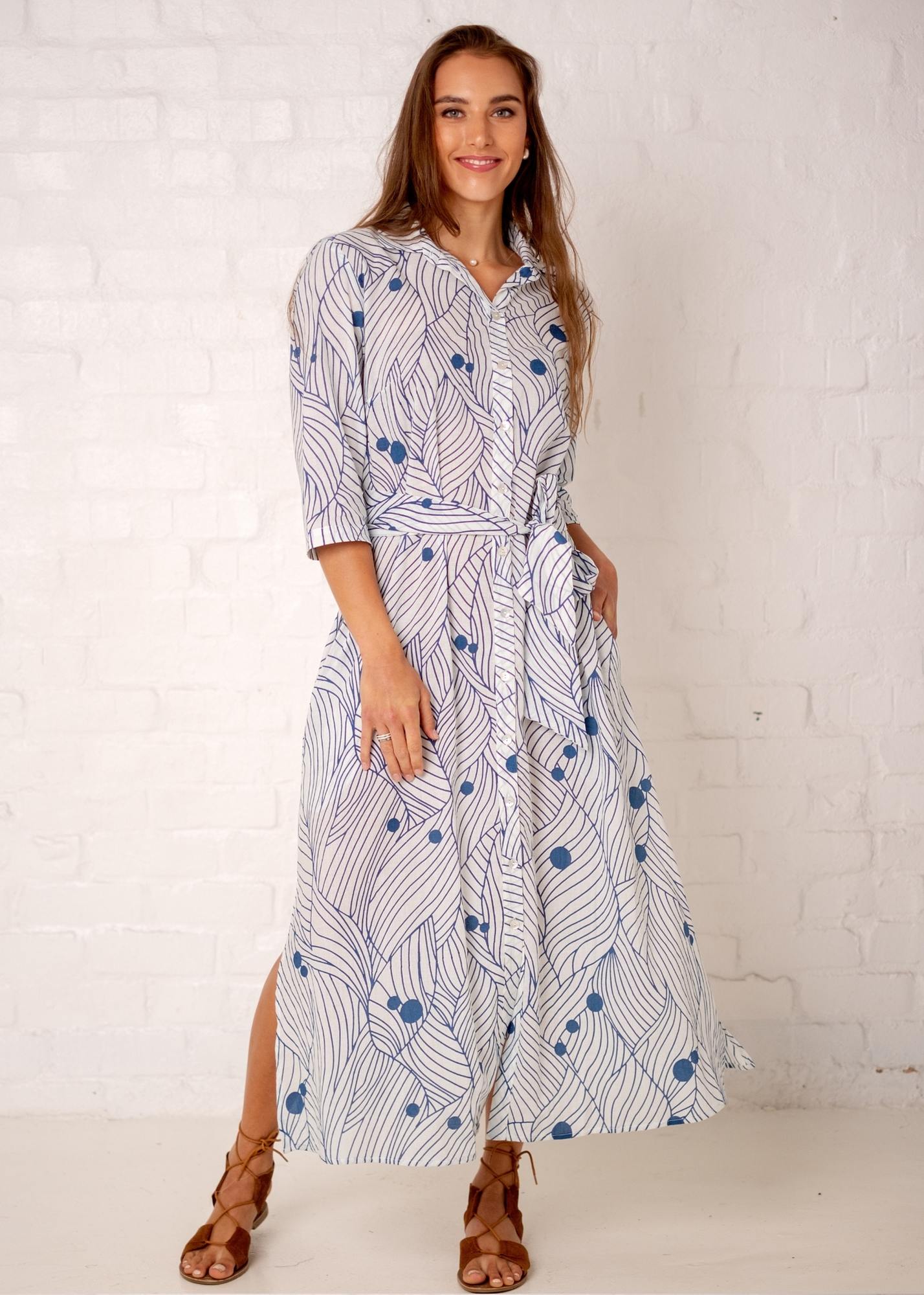 Betty Button dress, Blue and White Circles