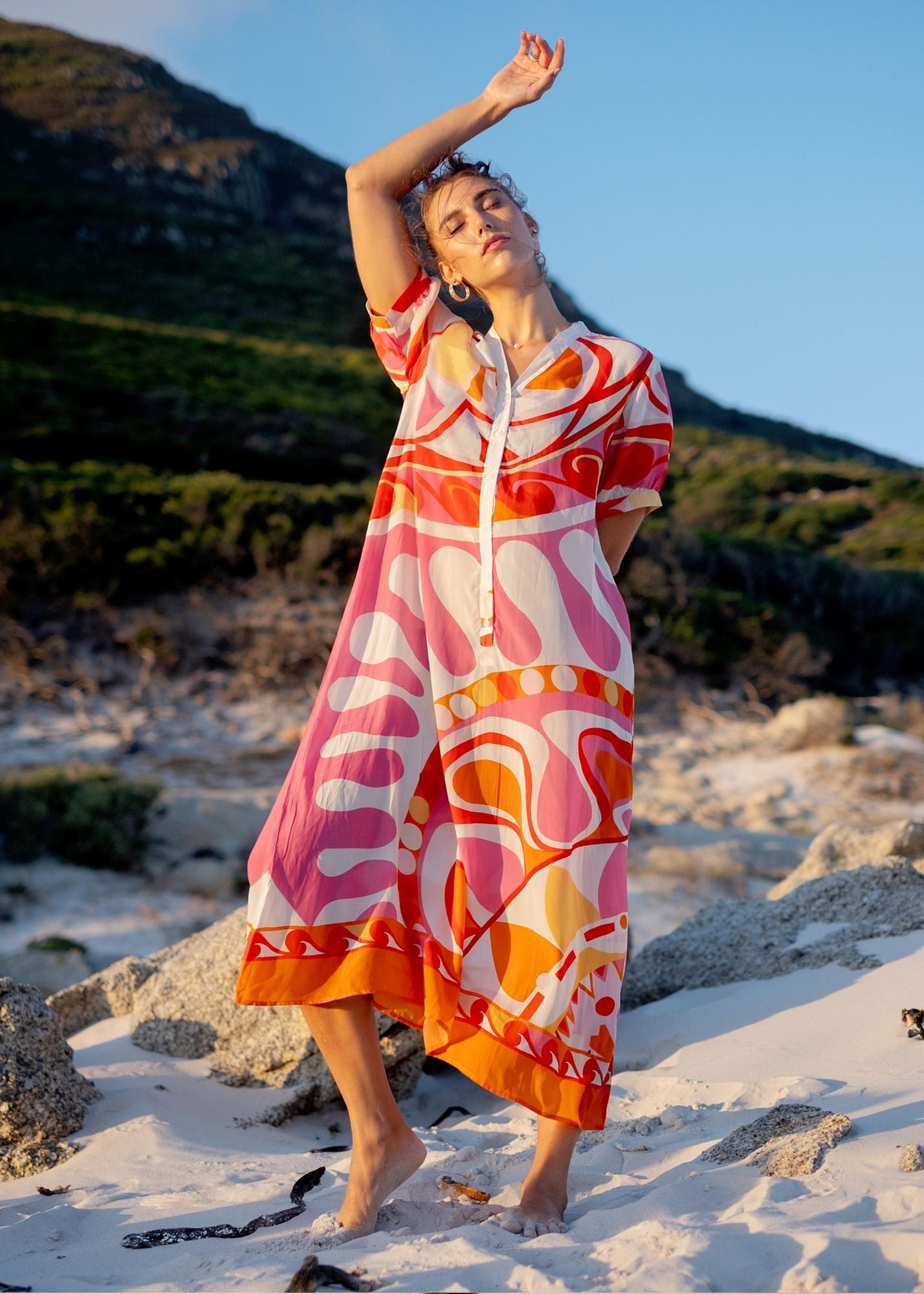 Maxine Dress in Pink and Orange Retro