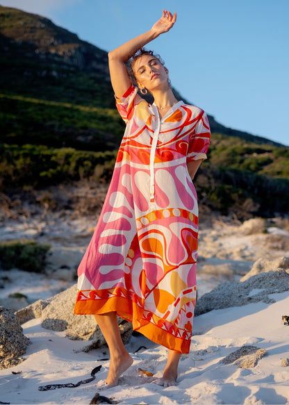 Maxine Dress in Pink and Orange Retro
