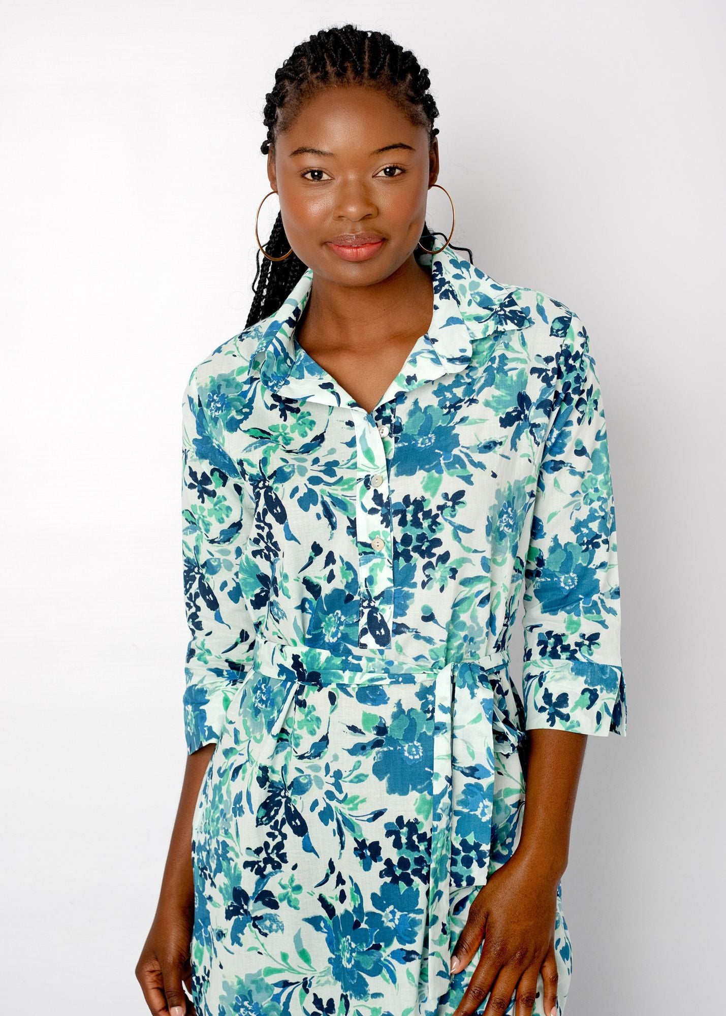 Gaby shirt dress in Blue and Jade Floral