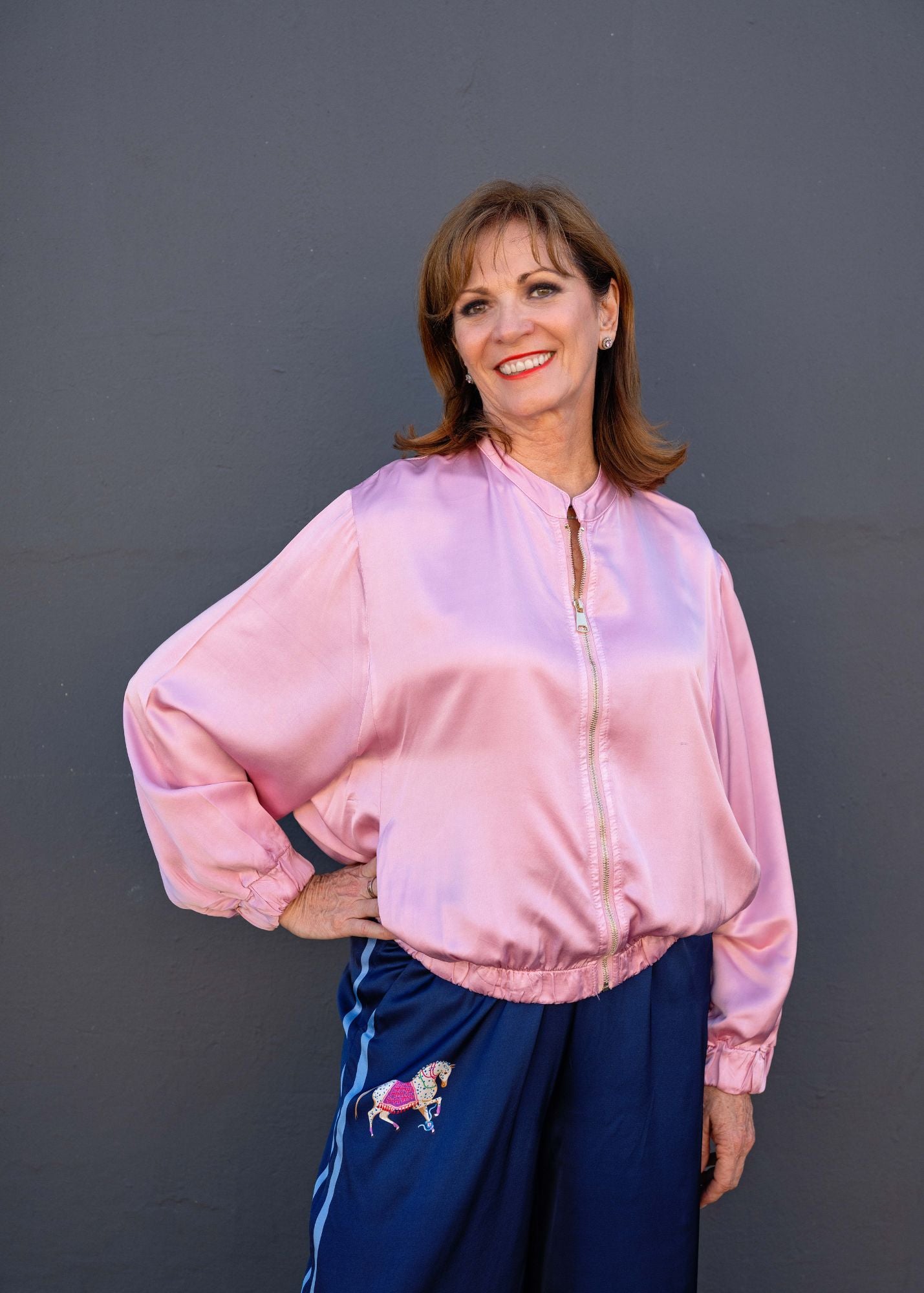 Lila  Bomber Jacket in Viscose Silk Blend in Light Pink