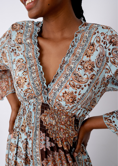 Avignon Tapestry Maxi Dress in Vintage Celeste