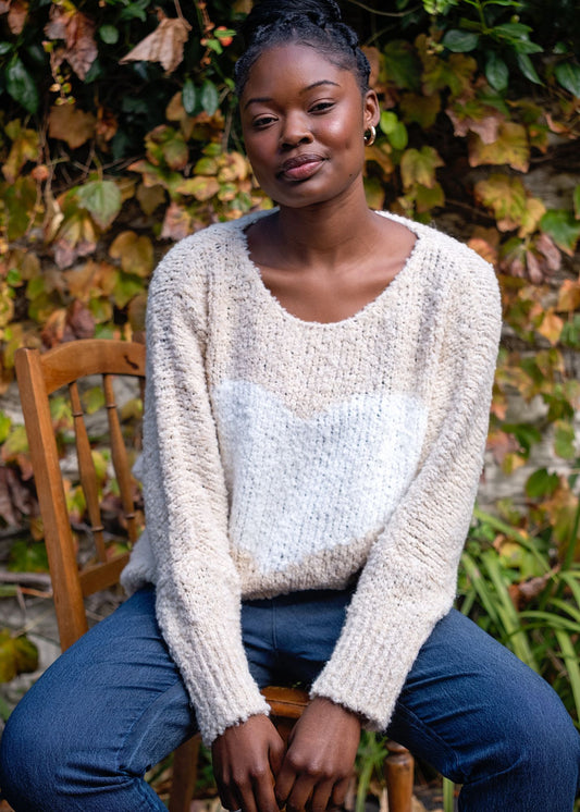 Sweetheart Chunky  Round Neck Knit in Stone