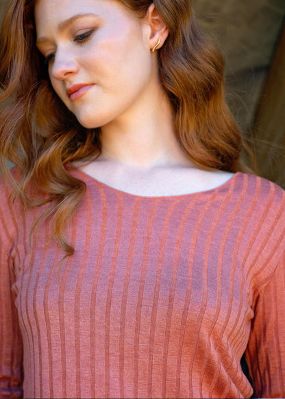 Mila Ribbed Knit Top in Rust