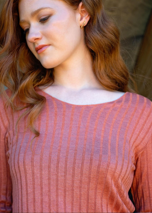 The Mila Ribbed Knit Top in Rust
