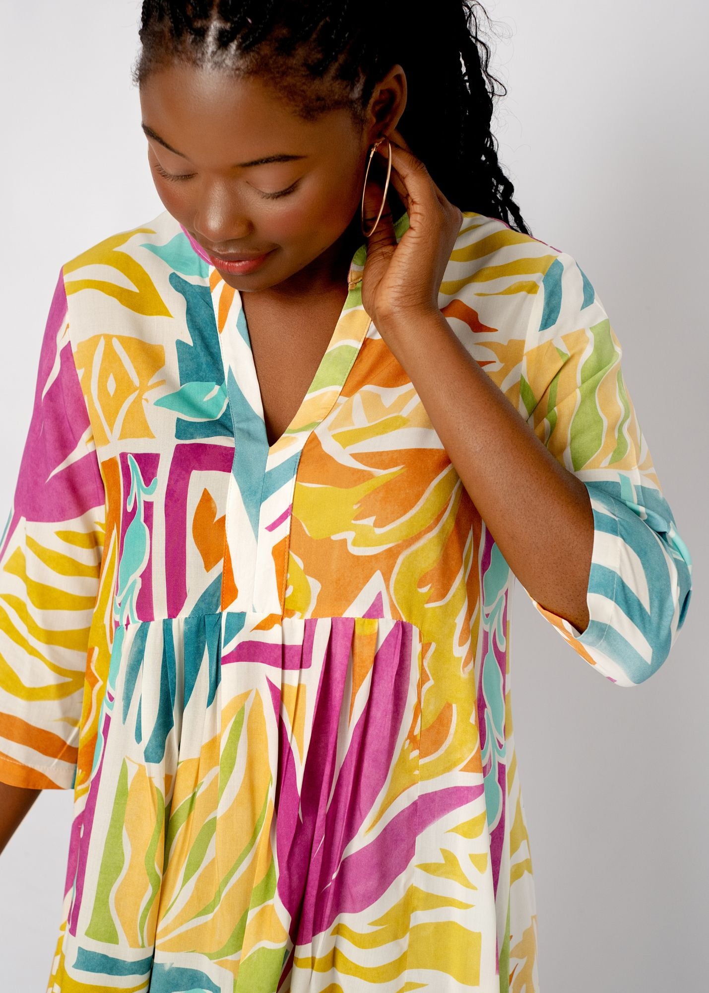 Lee-Ann pleated dress Short, Tropical Breeze