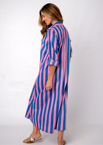 Betty Button in Pink and Blue Cabana Stripe
