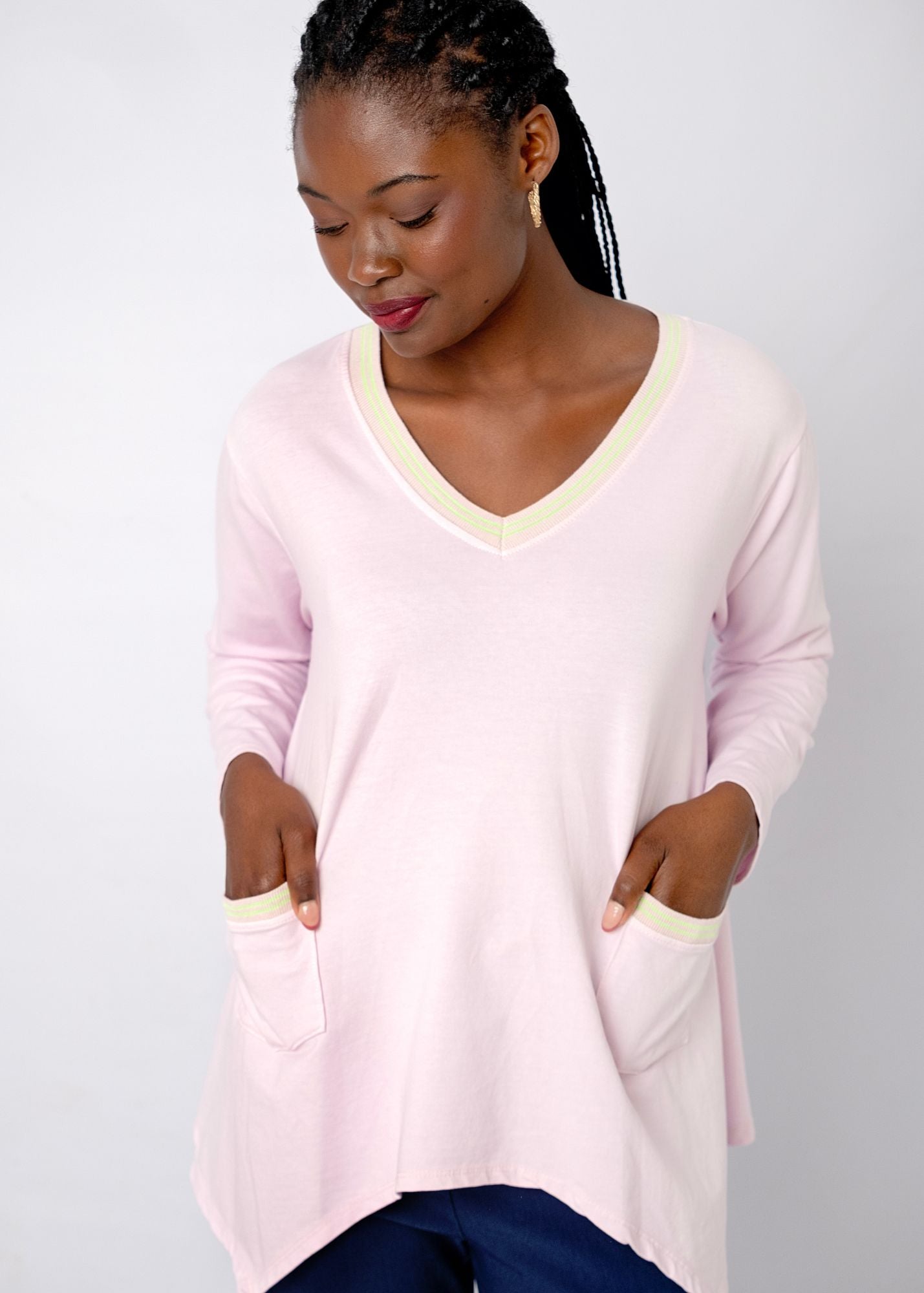 Lagen Top in Soft Pink  with Lime Detail on Trim