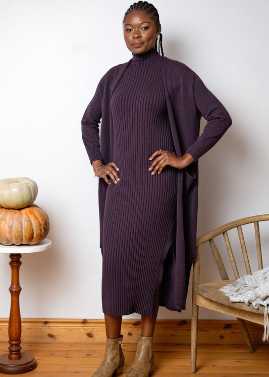 Urban Cozi Knit in Longline Open-Front Cardigan Jacket in Bordeaux