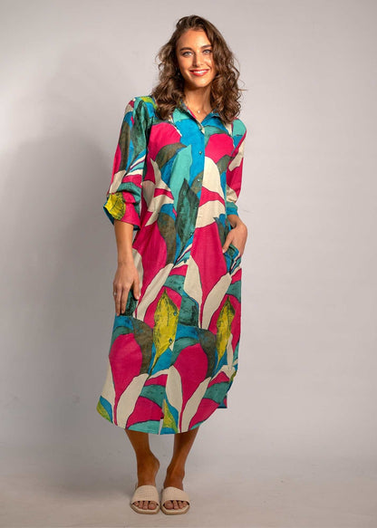 Laura Shirt Dress in Pink Van Gogh