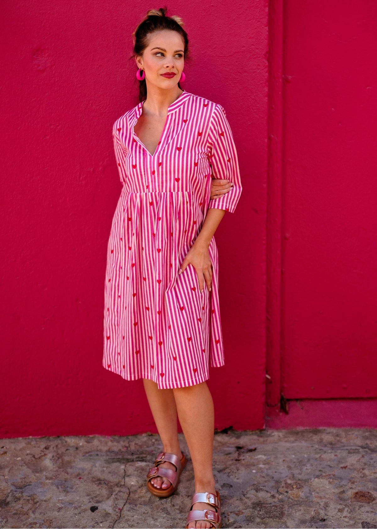 Lee-Ann Dress in Flamingo Hearts