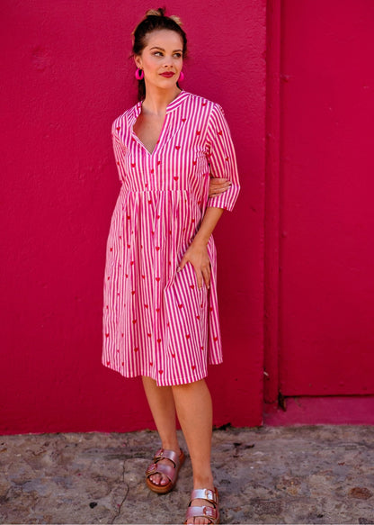 Lee-Ann Dress in Flamingo Hearts