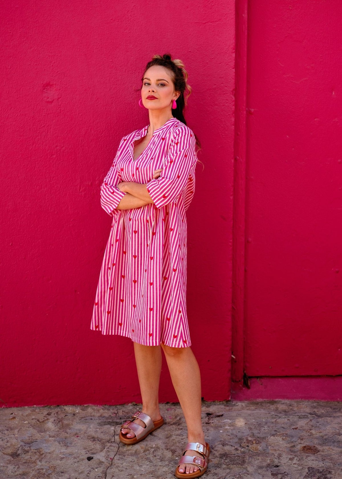 Lee-Ann Dress in Flamingo Hearts