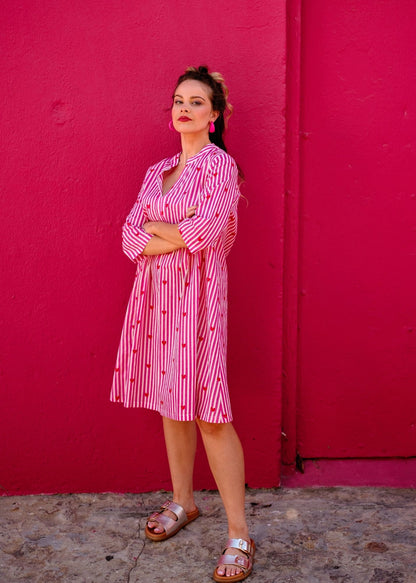 Lee-Ann Dress in Flamingo Hearts