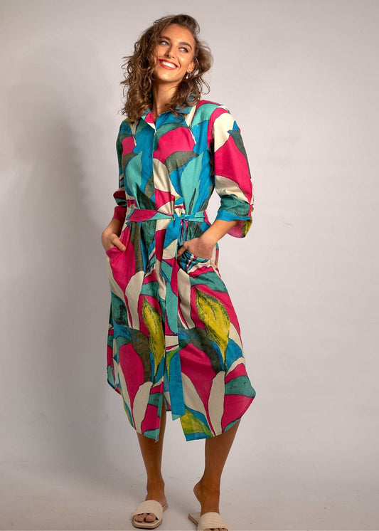 Laura Shirt Dress in Pink Van Gogh