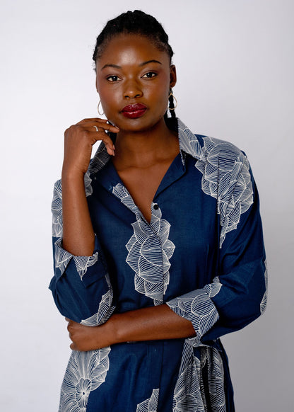 Marigold Shirt Dress in Indigo Bloom