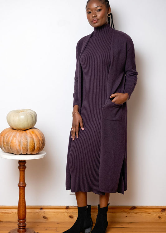 Urban Cozi Knit in Longline Open-Front Cardigan Jacket in Bordeaux