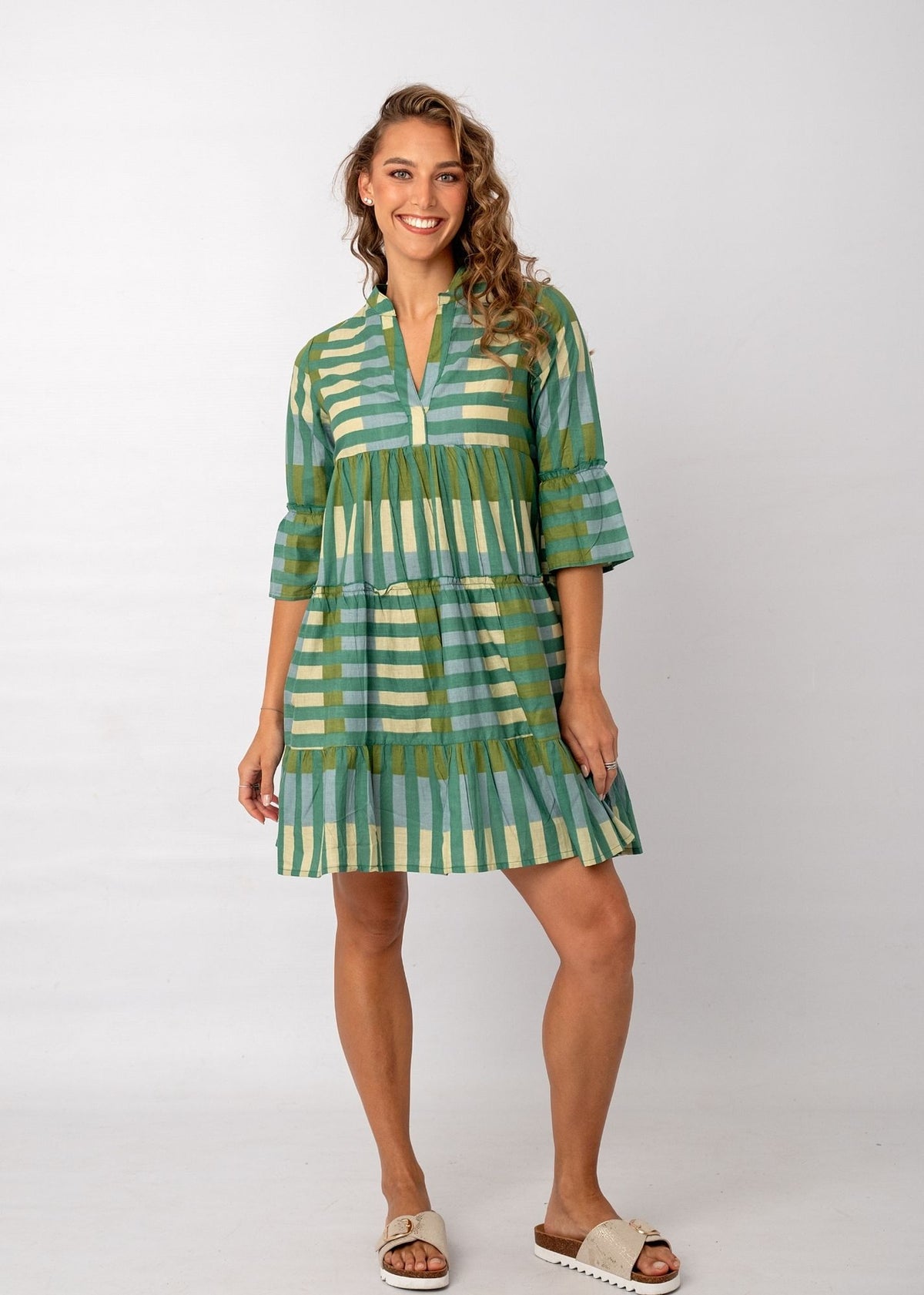 Loretta Dress in Sage & Olive Check