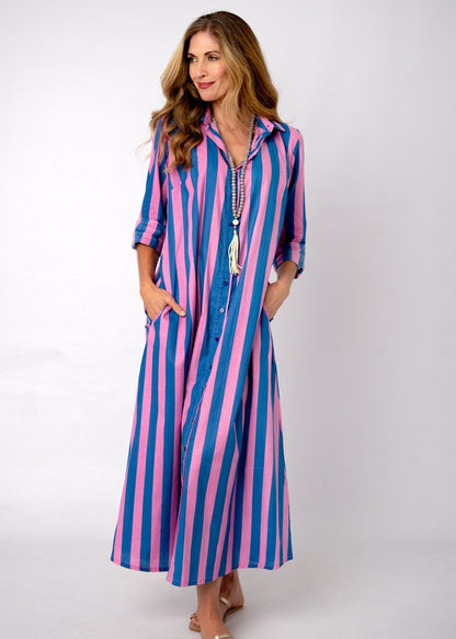 Betty Button in Pink and Blue Cabana Stripe