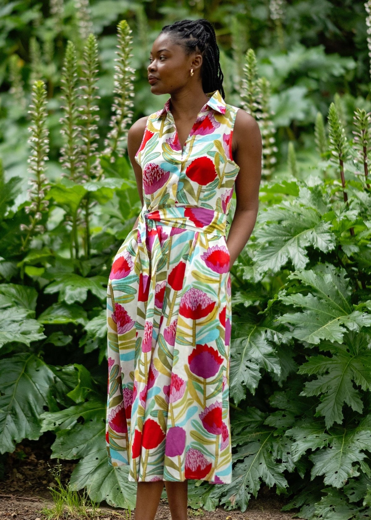 Candice Dress in White Protea Tapestry