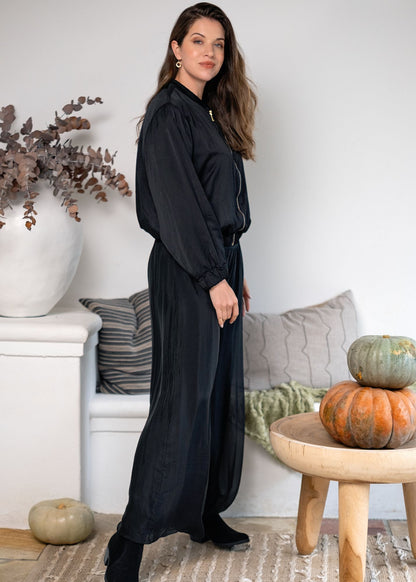 Sophia 100% Silk Flow Pants in Black