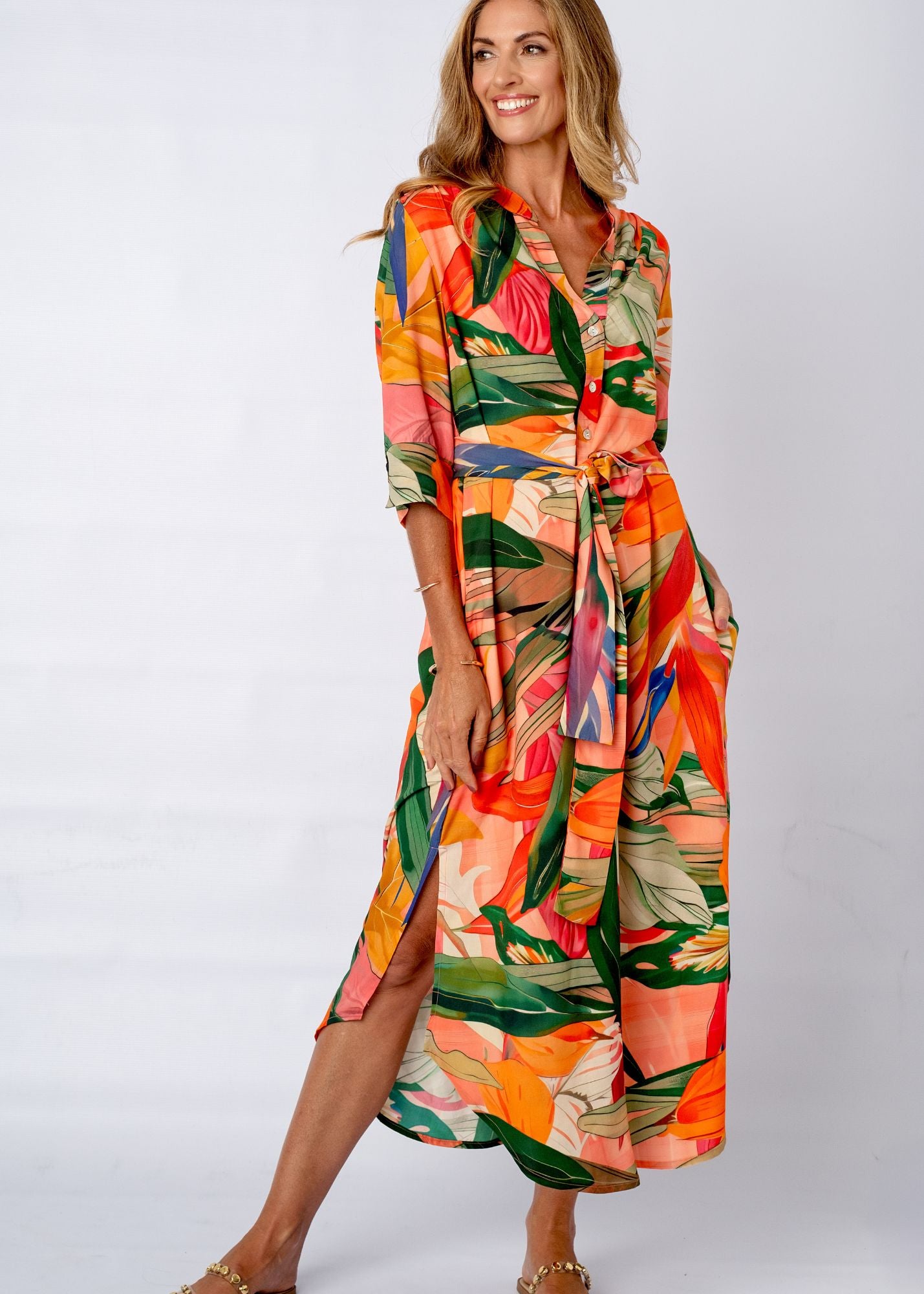 Fergie Cuffed Sleeve  Dress,  Forest Sunset