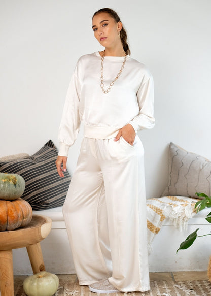 Lila Viscose Silk Blend Pants - Cream