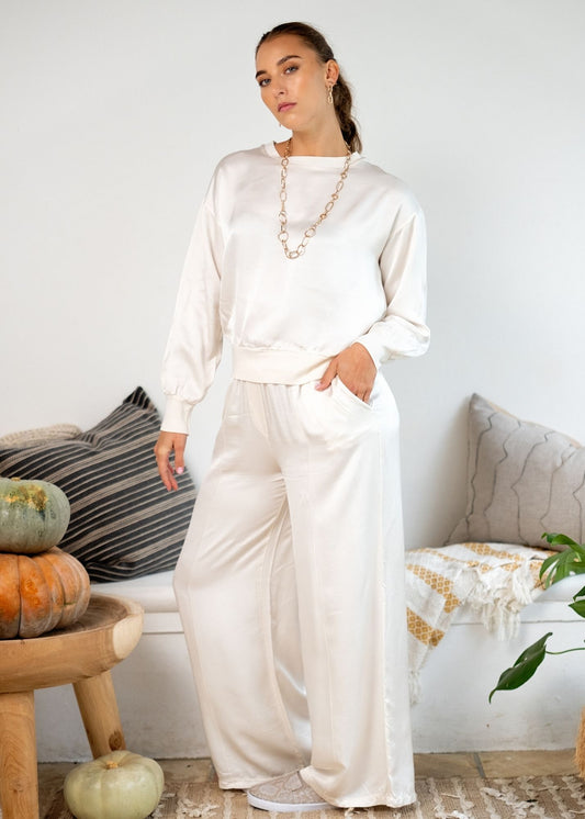 Lila Viscose Silk Blend Pants - Cream