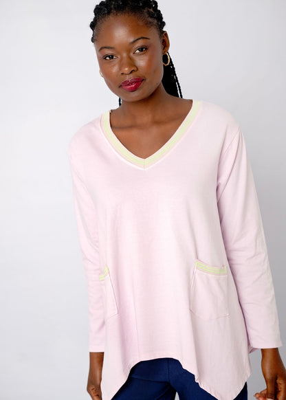 Lagen Top in Soft Pink  with Lime Detail on Trim