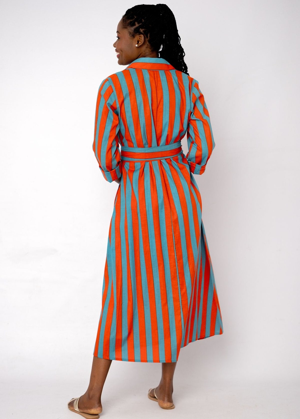 Betty Button in Red and Teal Cabana Stripe