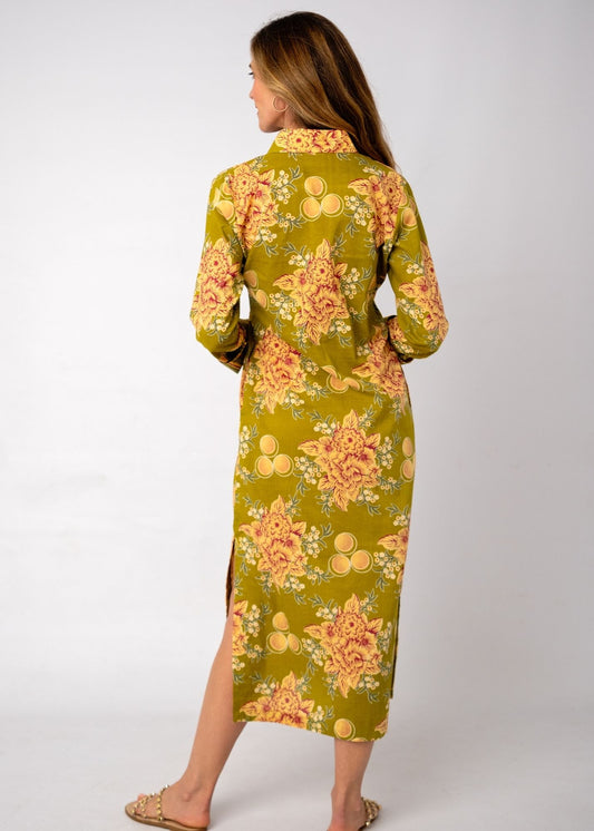 Emma Shirt Dress in Chartreuse Garden