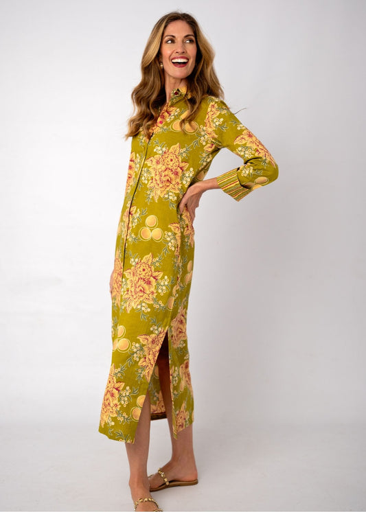 Emma Shirt Dress in Chartreuse Garden