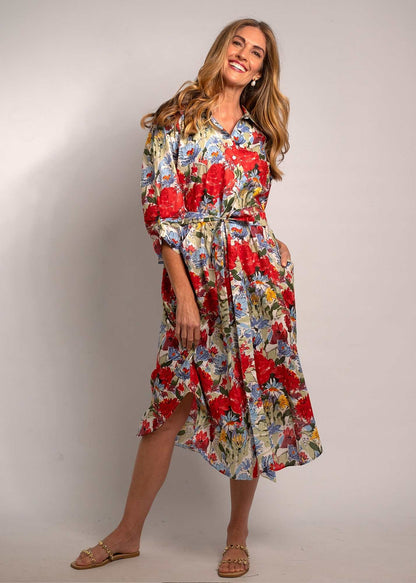 Laura Shirt Dress in Red Garden