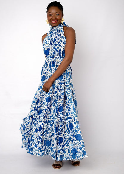 Zola Tiered Dress in Indigo Ocean