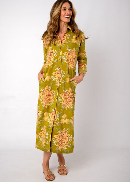 Emma Shirt Dress in Chartreuse Garden