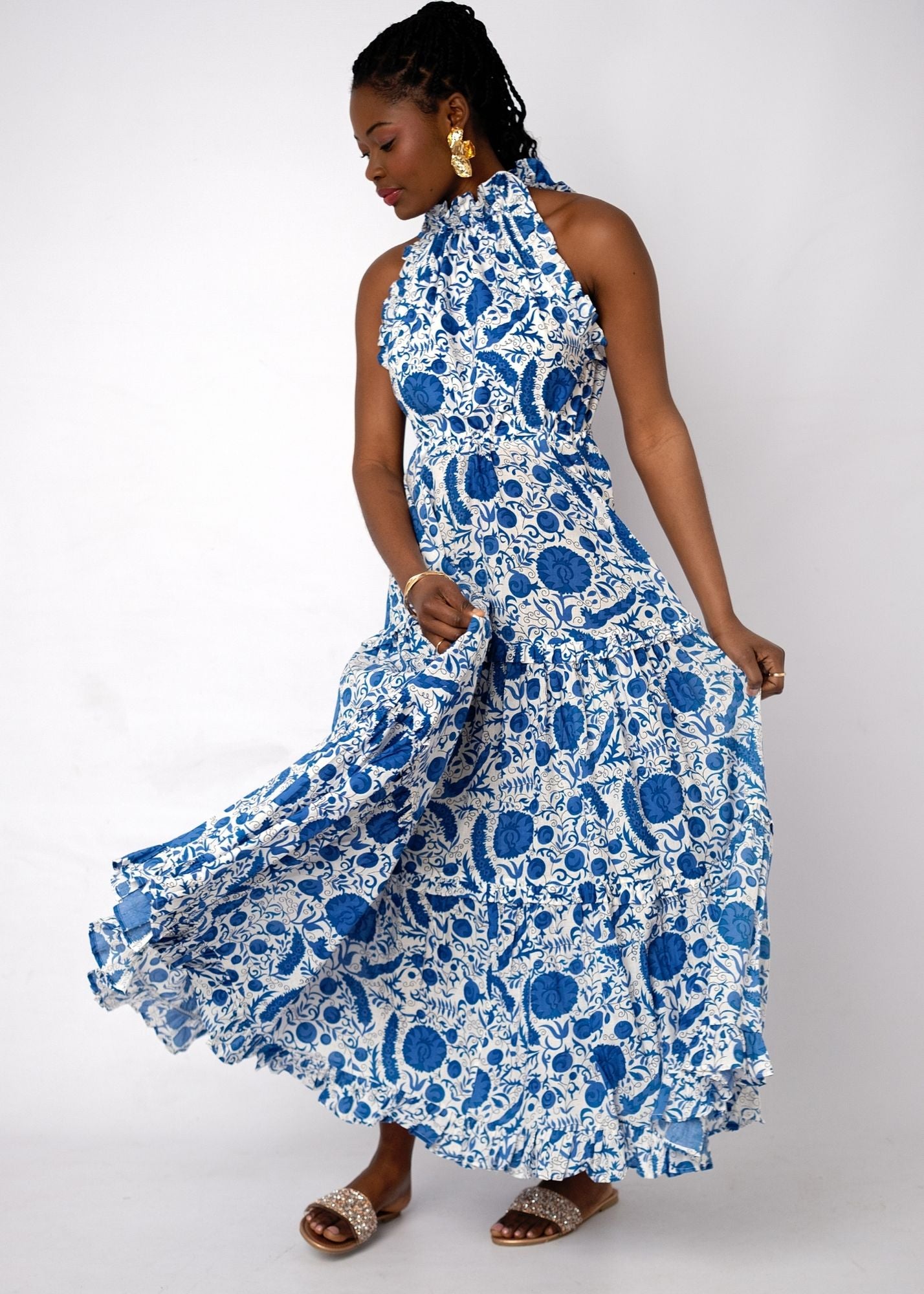 Zola Tiered Dress in Indigo Ocean