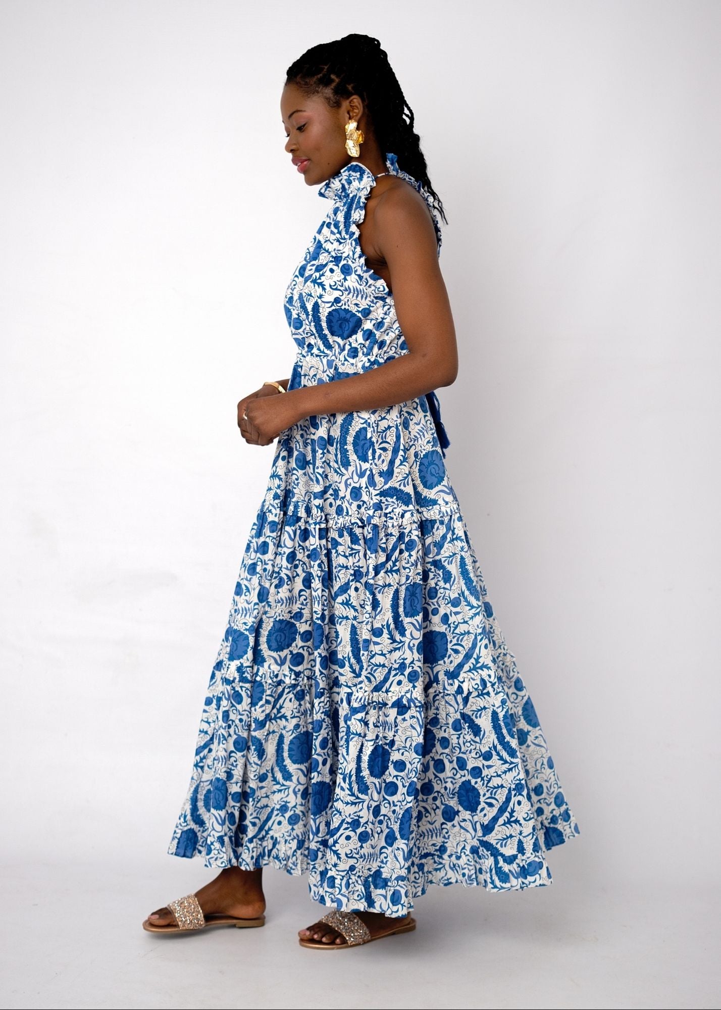 Zola Tiered Dress in Indigo Ocean