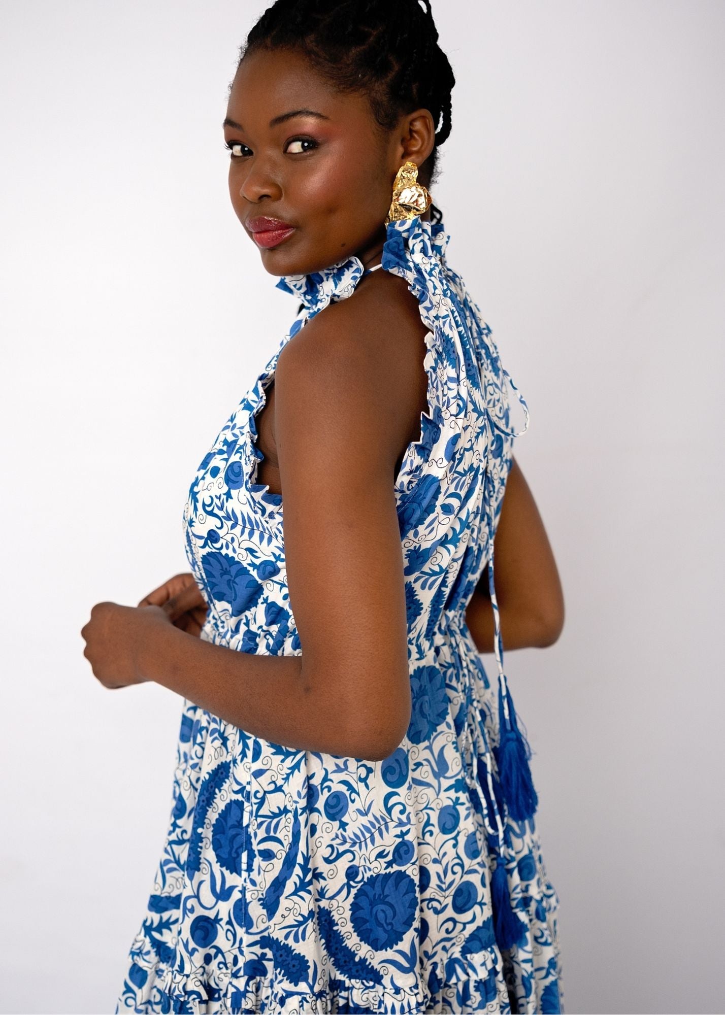 Zola Tiered Dress in Indigo Ocean