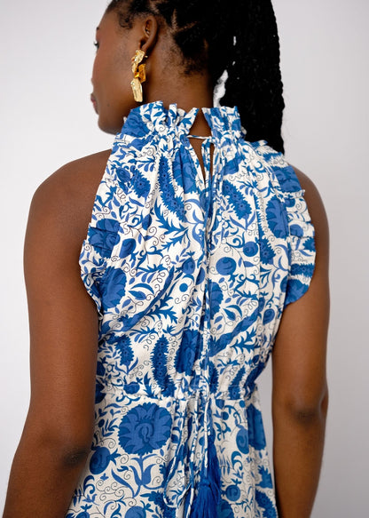 Zola Tiered Dress in Indigo Ocean