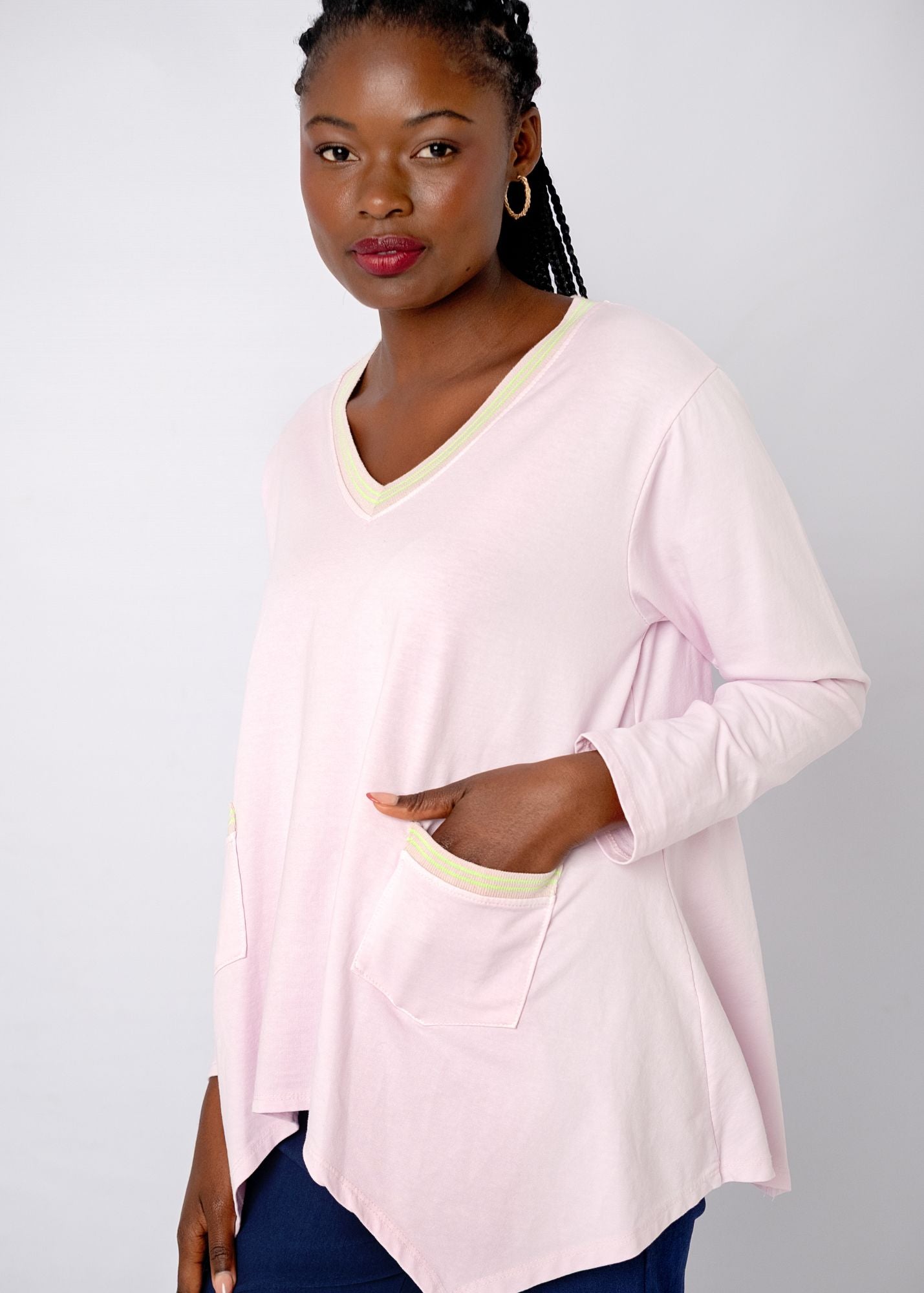 Lagen Top in Soft Pink  with Lime Detail on Trim