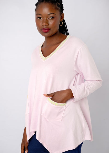 Lagen Top in Soft Pink  with Lime Detail on Trim