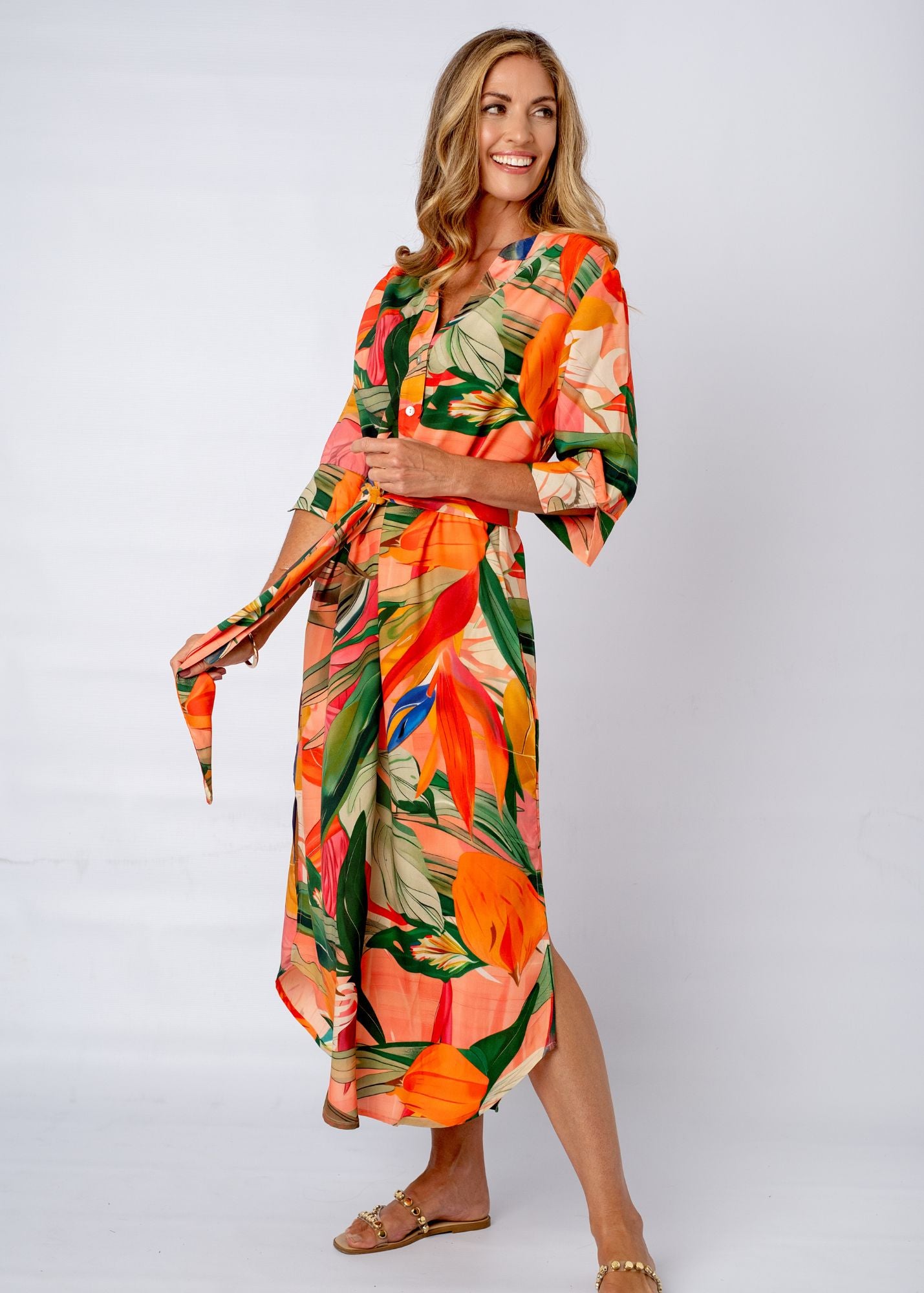 Fergie Cuffed Sleeve  Dress,  Forest Sunset