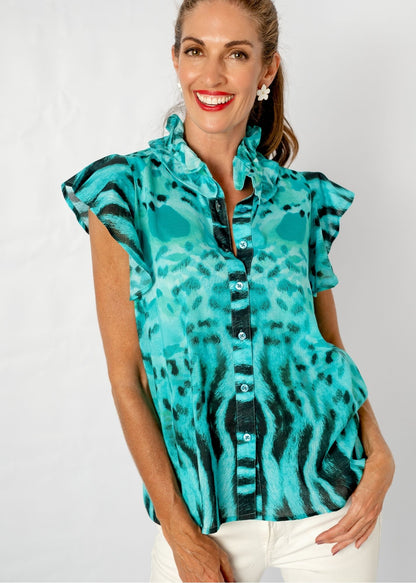 Paradise Blouse in Turquoise Animal Print