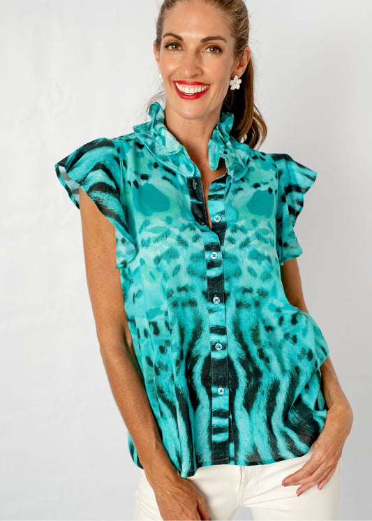Paradise Blouse in Turquoise Animal Print